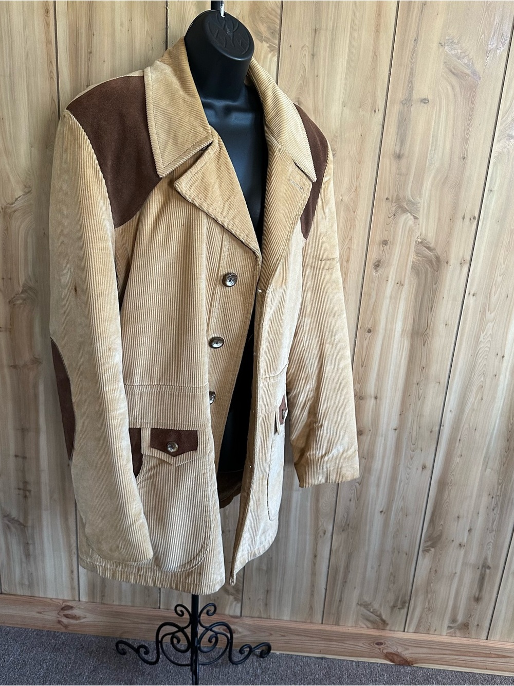 Men's Tan and Brown Corduroy Jacket - Classic Two-Tone Coat, Vintage sz 40 Long